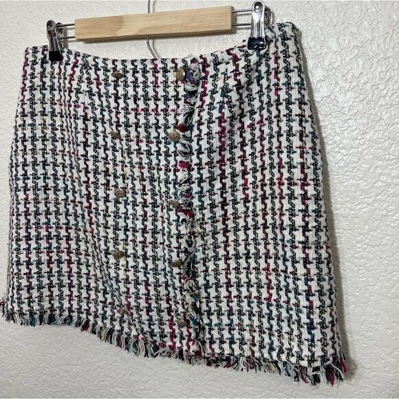 Leyden Tweed Mini Skirt With Fringe White and Black School Girl Academia Size L - Picture 8 of 15